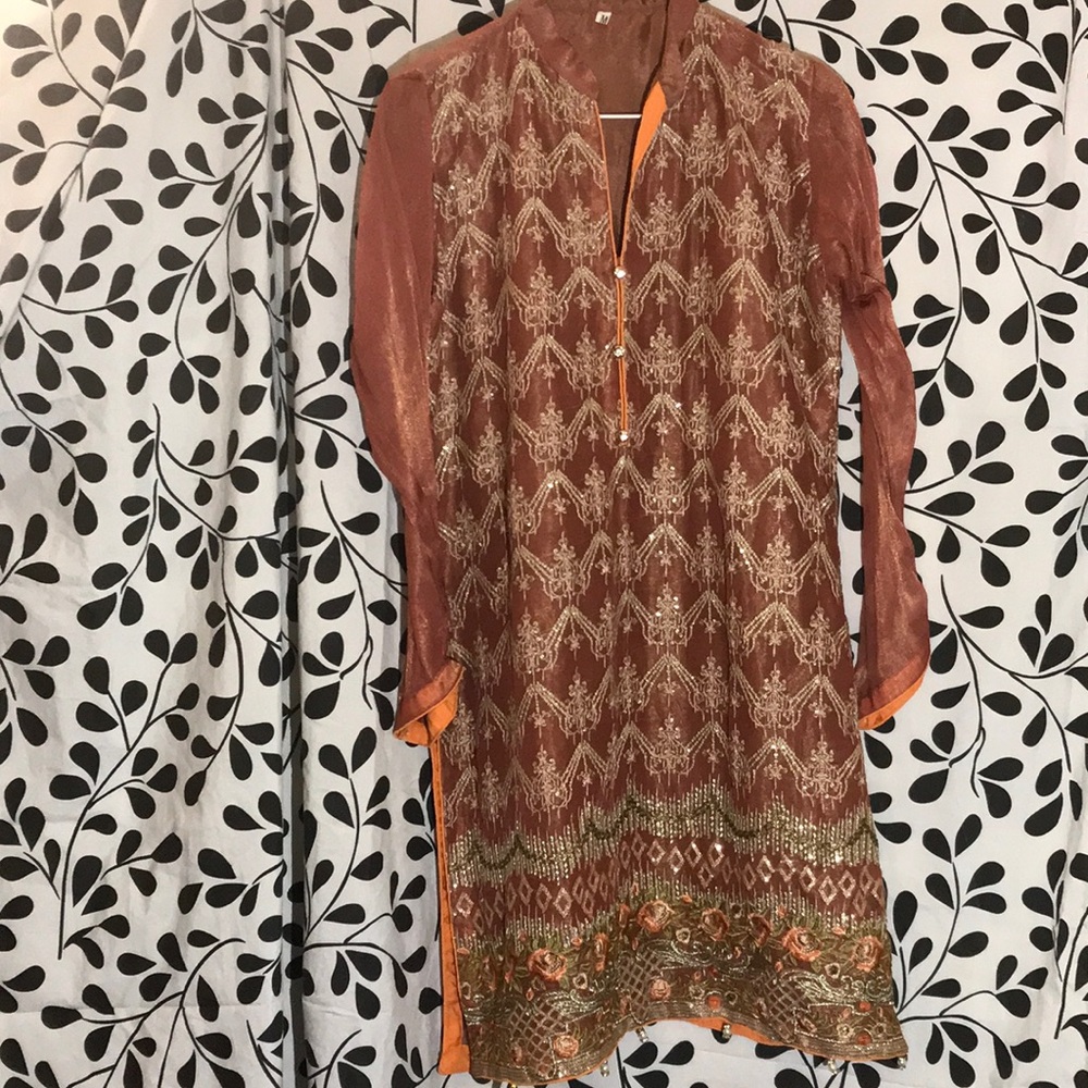 Pakistan Indian  party fancy wedding holidays organza embroidered kurta size M